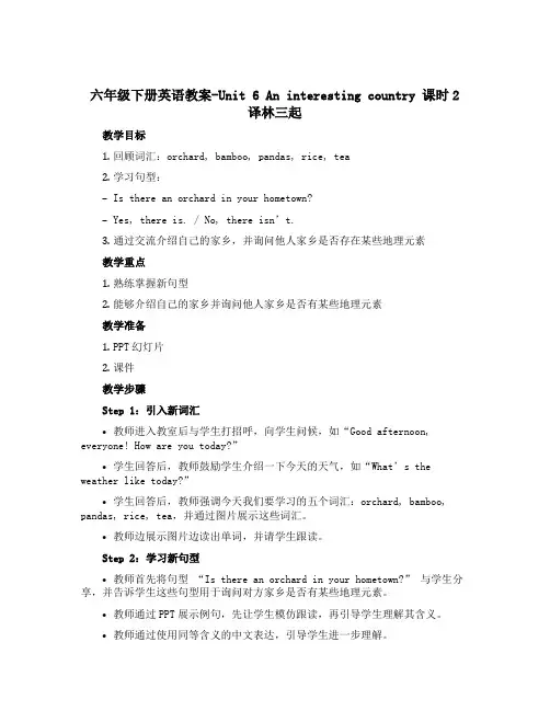 六年级下册英语教案-Unit 6 An interesting country 课时2 译林三起