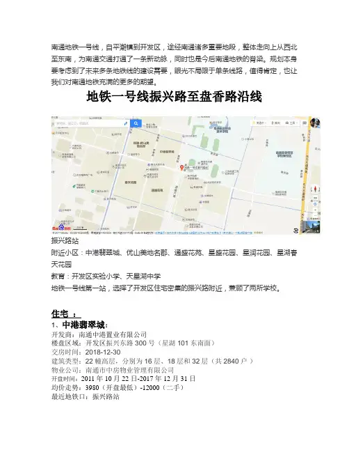 南通地铁一号线第一批动工点房产信息