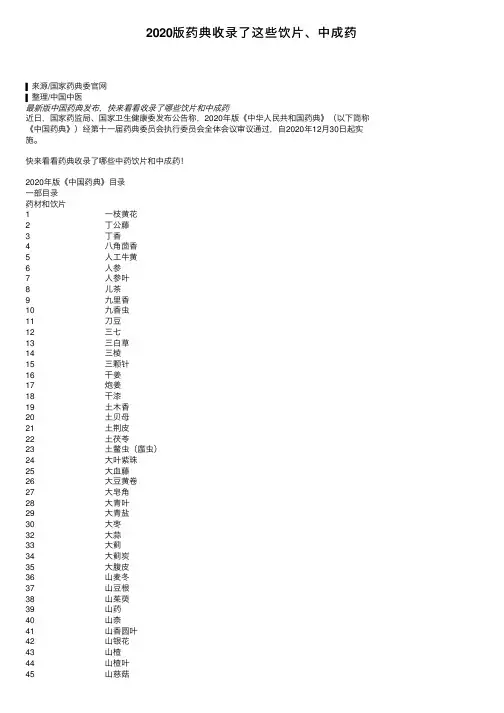 2020版药典收录了这些饮片、中成药