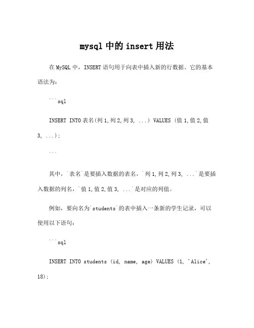 mysql中的insert用法