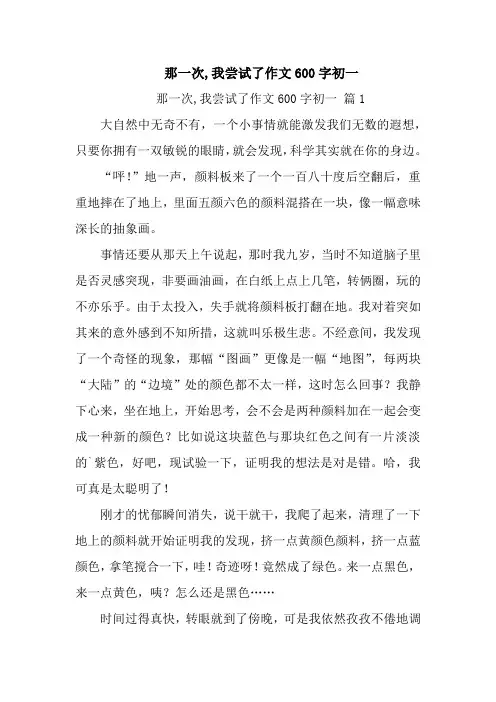 那一次,我尝试了作文600字初一