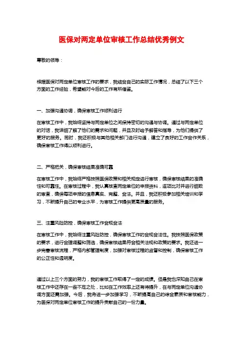 医保对两定单位审核工作总结优秀例文