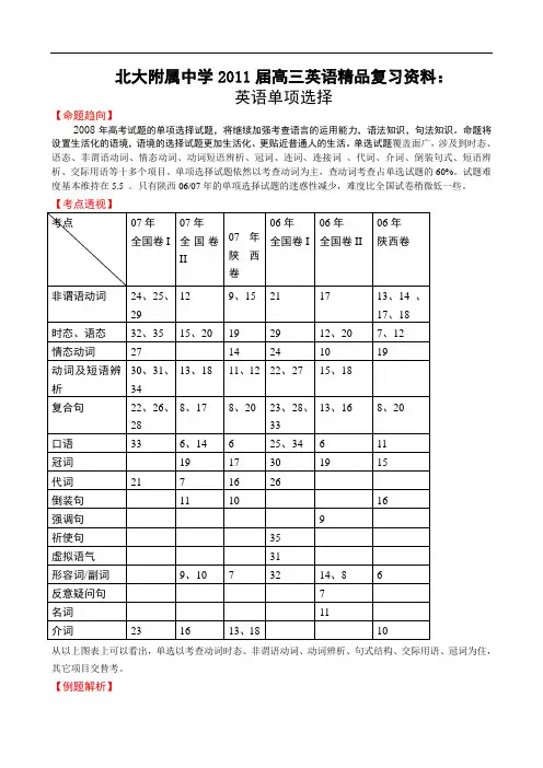 北大附属中学2011届高三英语精品复习资料：英语单项选择