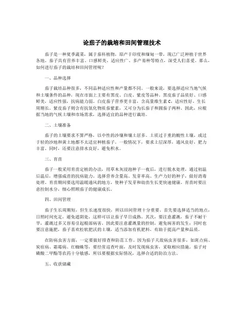 论茄子的栽培和田间管理技术
