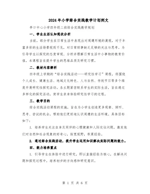 2024年小学综合实践教学计划例文（三篇）