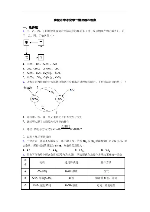 聊城市中考化学二模试题和答案