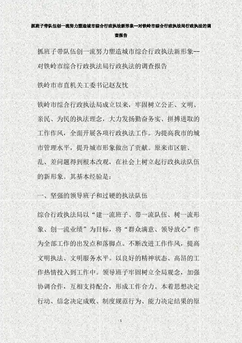 抓班子带队伍创一流努力塑造城市综合行政执法新形象-对铁岭市综合行政执法局行政执法的调查报告(精)