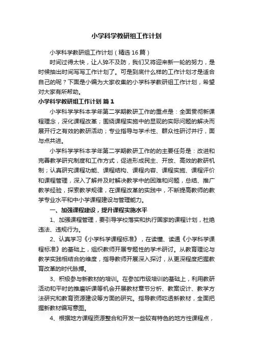 小学科学教研组工作计划