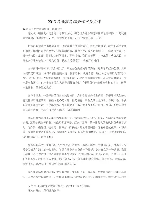 2013各地高考满分作文及点评