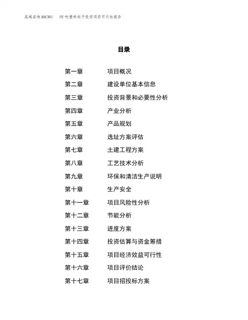 PE吨塑料粒子投资项目可行性报告(园区立项申请)