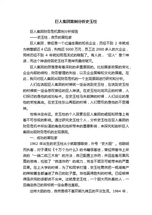 巨人集团案例分析史玉柱