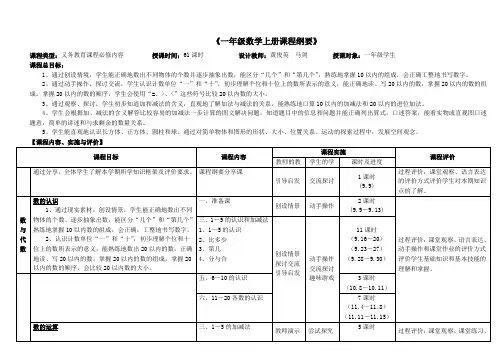 一年级上册数学课程纲要
