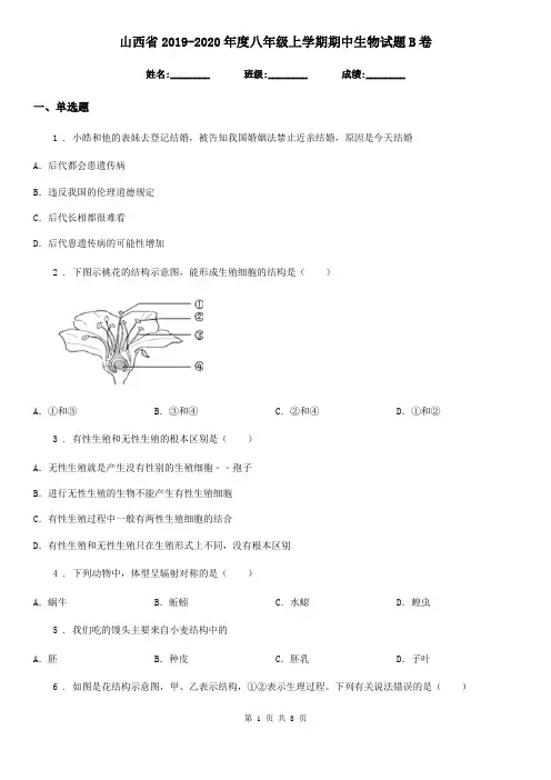 山西省2019-2020年度八年级上学期期中生物试题B卷