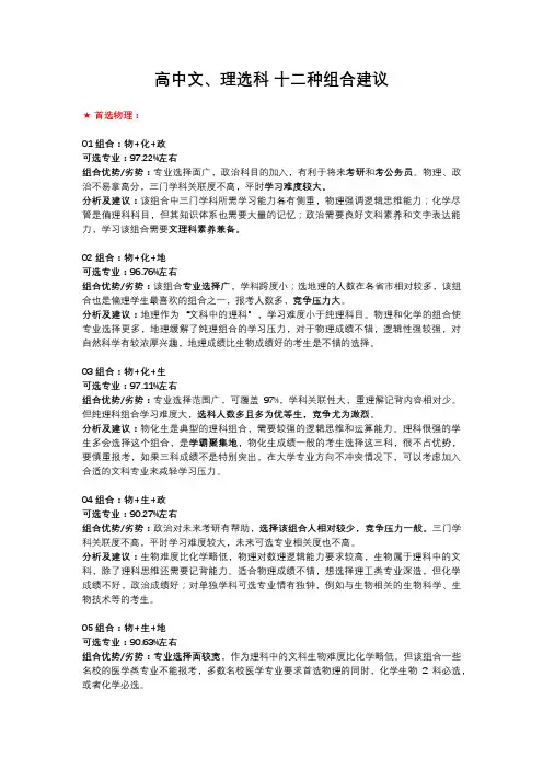 高中文、理选科 十二种组合建议