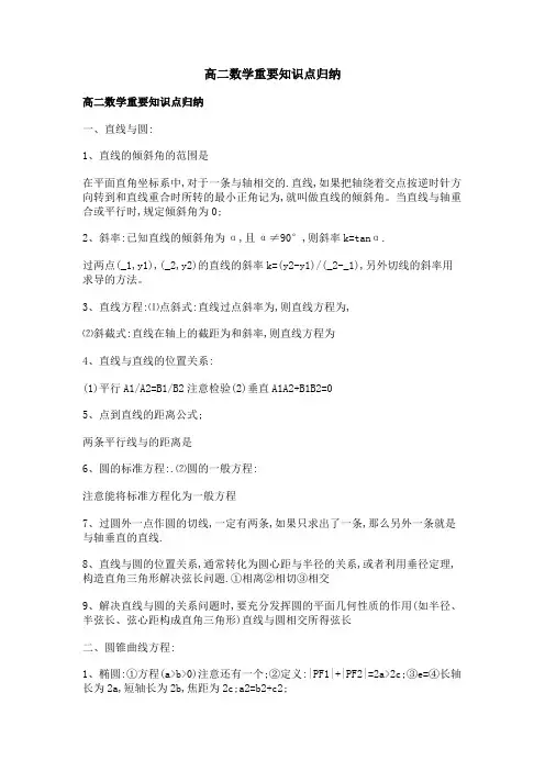 高二数学重要知识点归纳