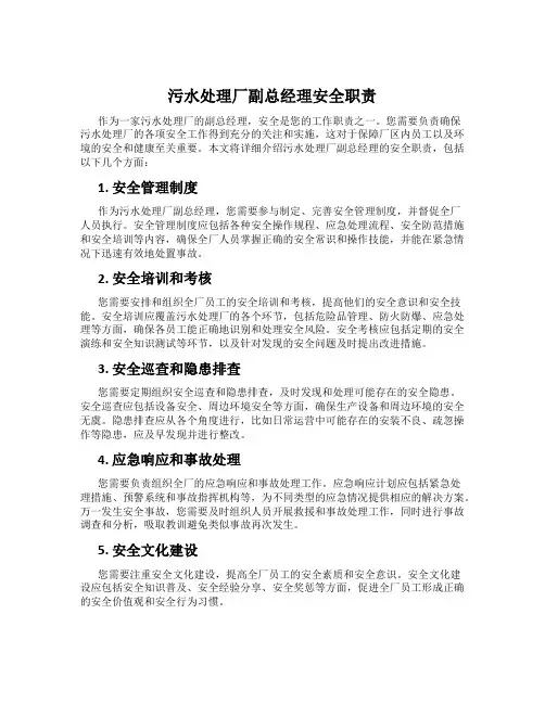 污水处理厂副总经理安全职责