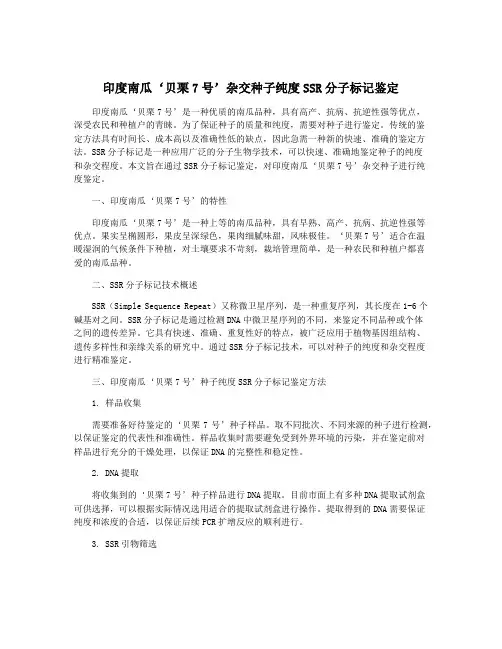 印度南瓜‘贝栗7号’杂交种子纯度SSR分子标记鉴定