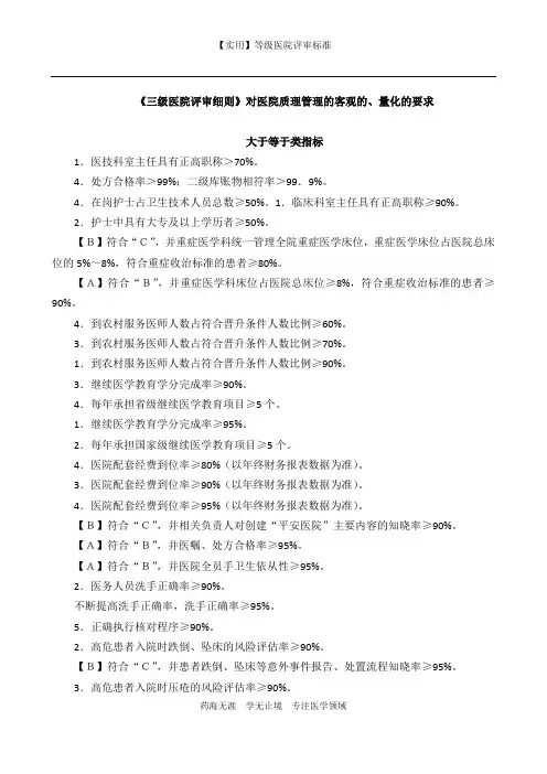评审标准-《三级医院评审细则》对医院质理管理的客观的、量化的要求