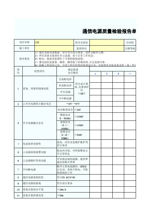 通信电源质量检验报告单SZ031206