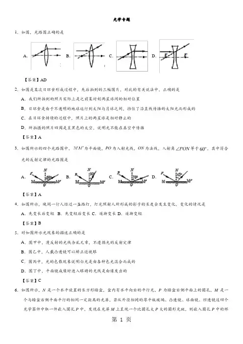 2018年中考物理光学练习卷-最新学习文档