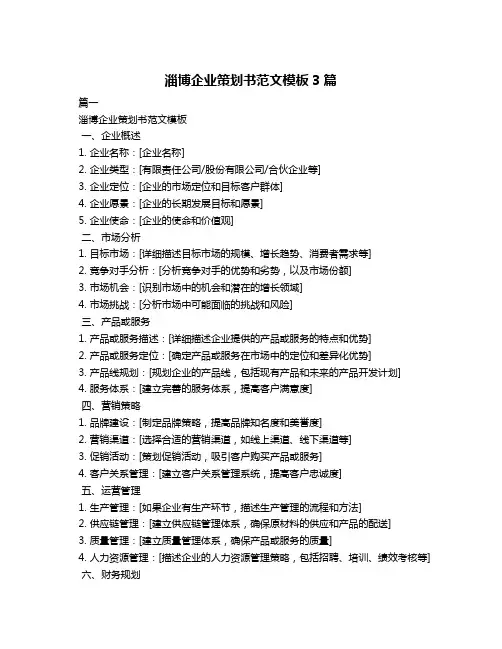 淄博企业策划书范文模板3篇