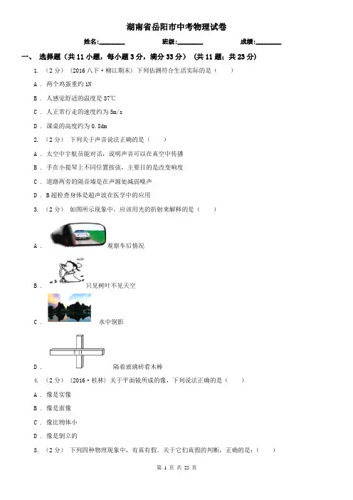 湖南省岳阳市中考物理试卷