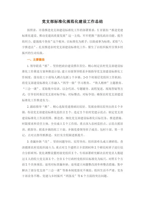 党支部标准化规范化建设工作总结
