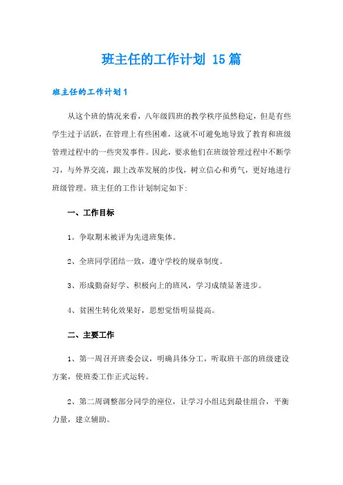 班主任的工作计划 15篇