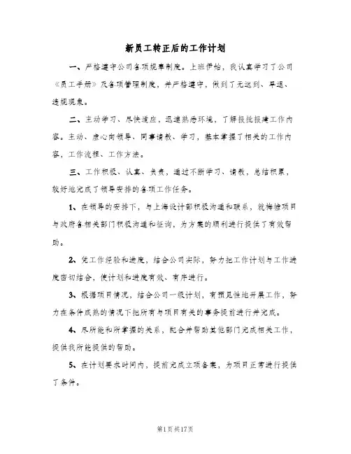 新员工转正后的工作计划(8篇)