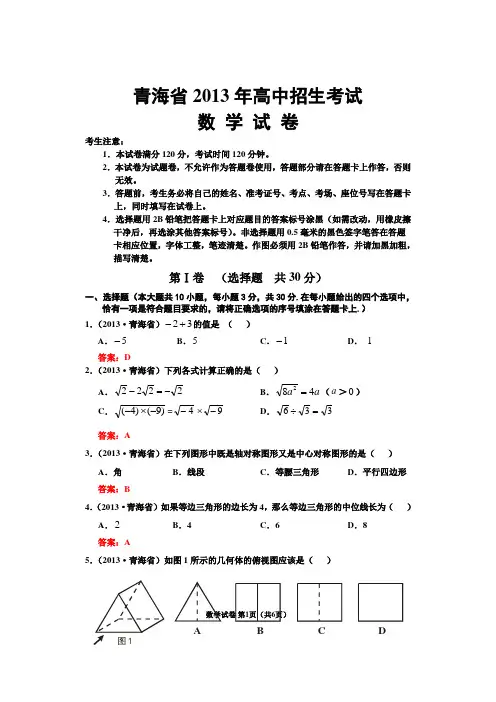 2013年青海省中考数学真题试题及答案(word版_含答案)