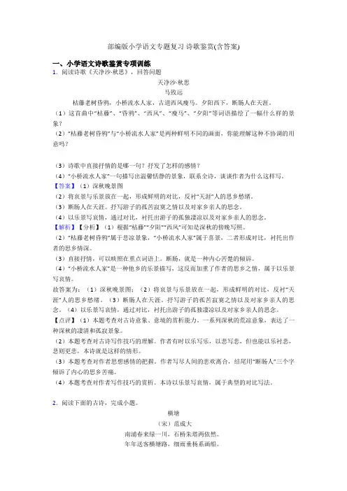 部编版小学语文专题复习 诗歌鉴赏(含答案)
