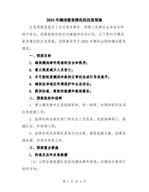 2024年搁浅紧急情况的应急预案