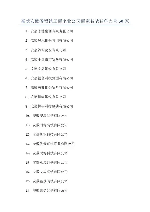 新版安徽省铝铁工商企业公司商家名录名单大全60家