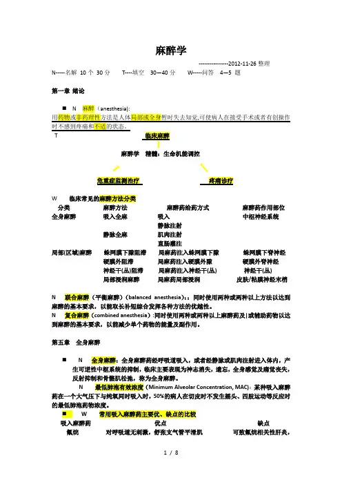 麻醉学重点整理