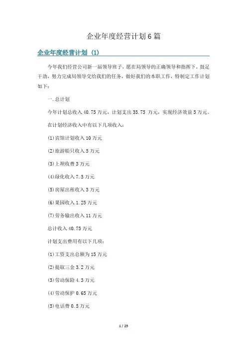 企业年度经营计划6篇