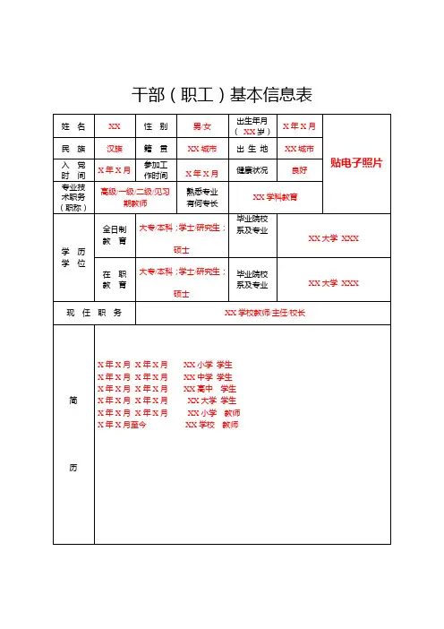 (姓名)干部职工基本信息表
