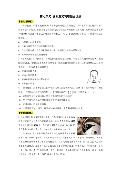 人教版初中化学《第七单元 燃料及其利用》练习及详细答案