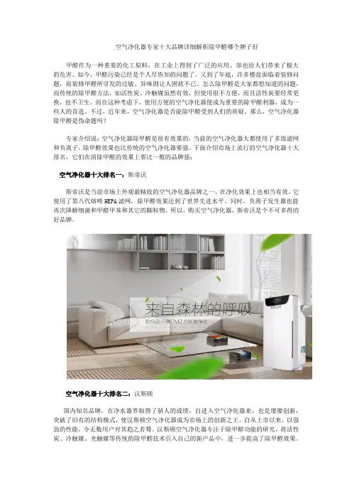 空气净化器专家十大品牌详细解析除甲醛哪个牌子好