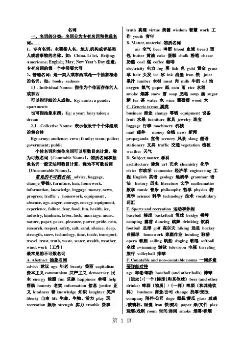 高中英语一轮复习语法专题名词讲解