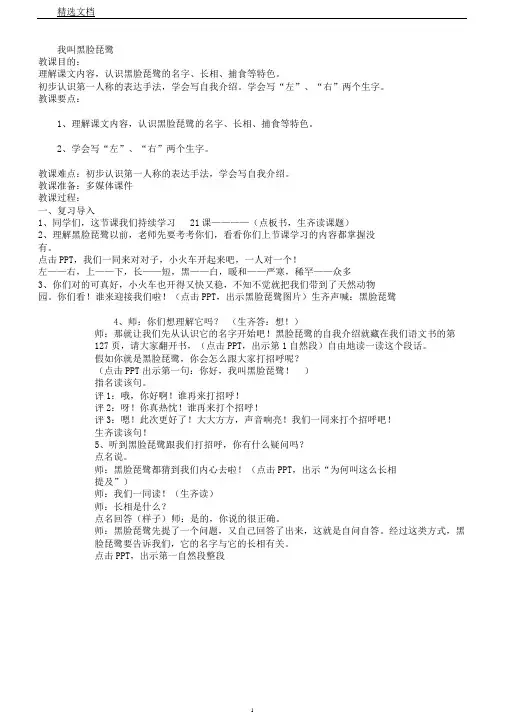 苏教小学语文二年级上册《21我叫黑脸琵鹭》教案2