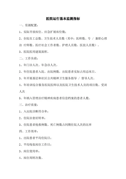 医院运行基本监测指标