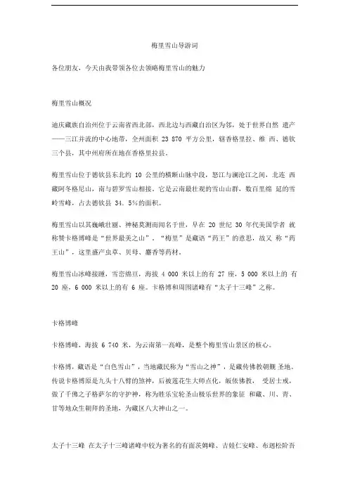 梅里雪山导游词