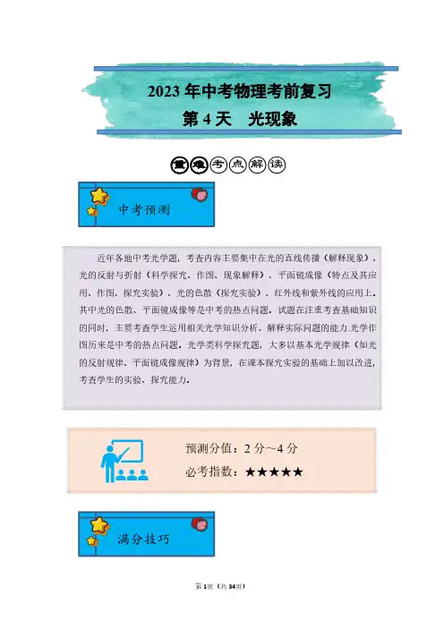 2023年中考物理考前复习第4天：光现象(附答案解析)
