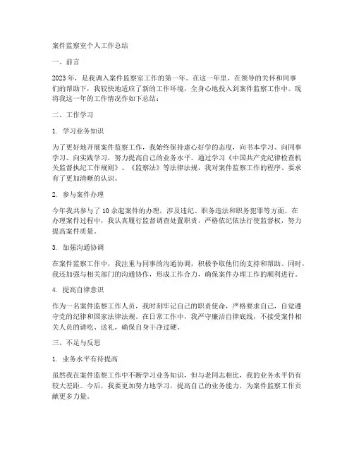 案件监察室个人工作总结