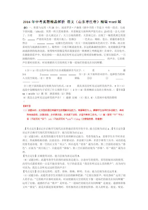 山东枣庄2019中考试题语文卷解析版