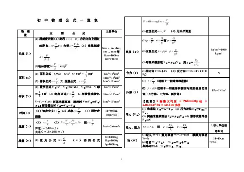 初中物理公式大全(最新整理版)
