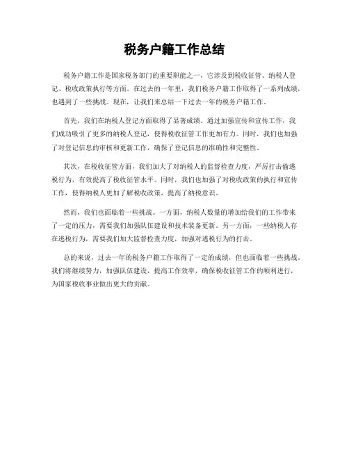 税务户籍工作总结