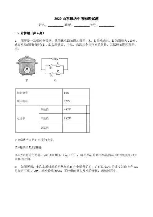 2020山东潍坊中考物理试题