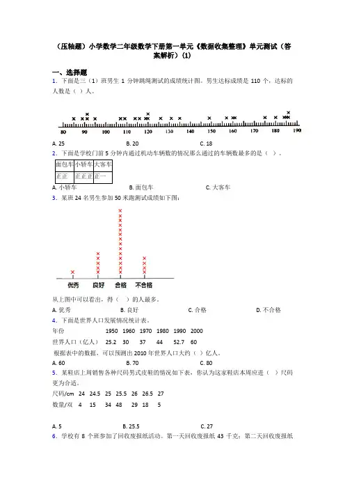 (压轴题)小学数学二年级数学下册第一单元《数据收集整理》单元测试(答案解析)(1)