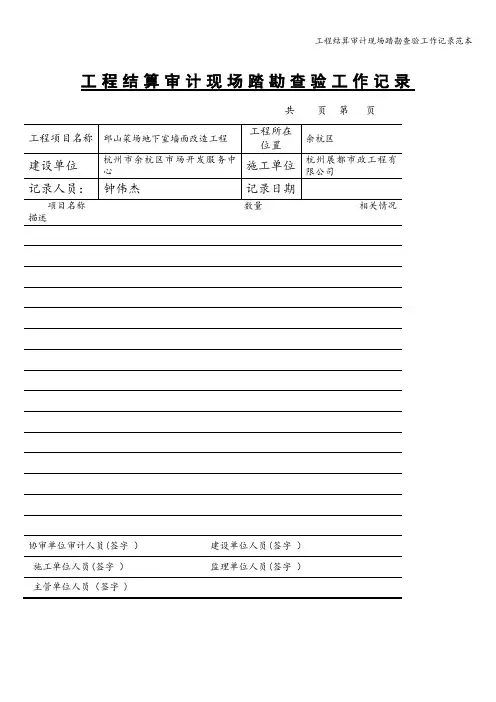 工程结算审计现场踏勘查验工作记录范本